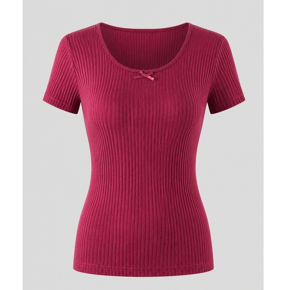 Vintage 90s Betty Blue Ribbed Scoop Neck Top Burgundy Large NWT Korea‎ USA
